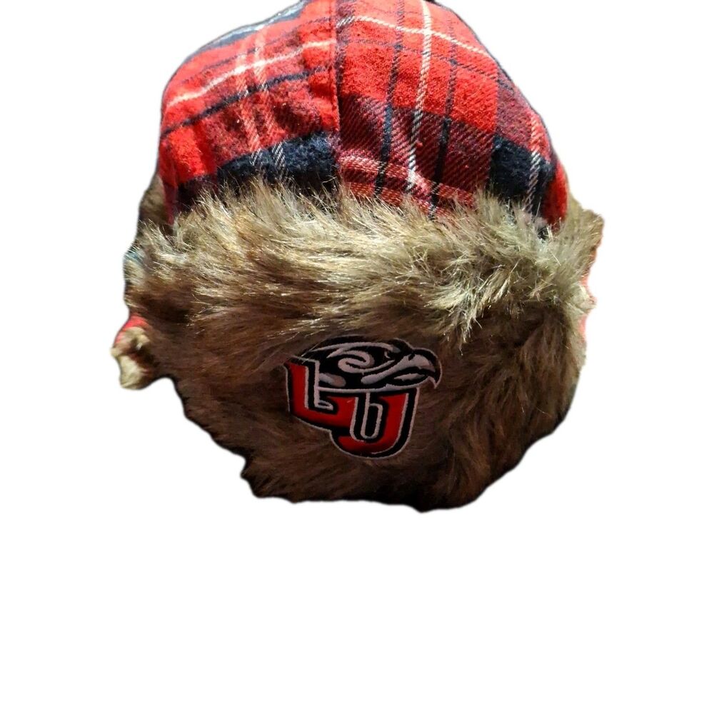 Liberty University LU Flames Buffalo Plaid Trapper Hat Red Faux Fur Trim SGA Cap